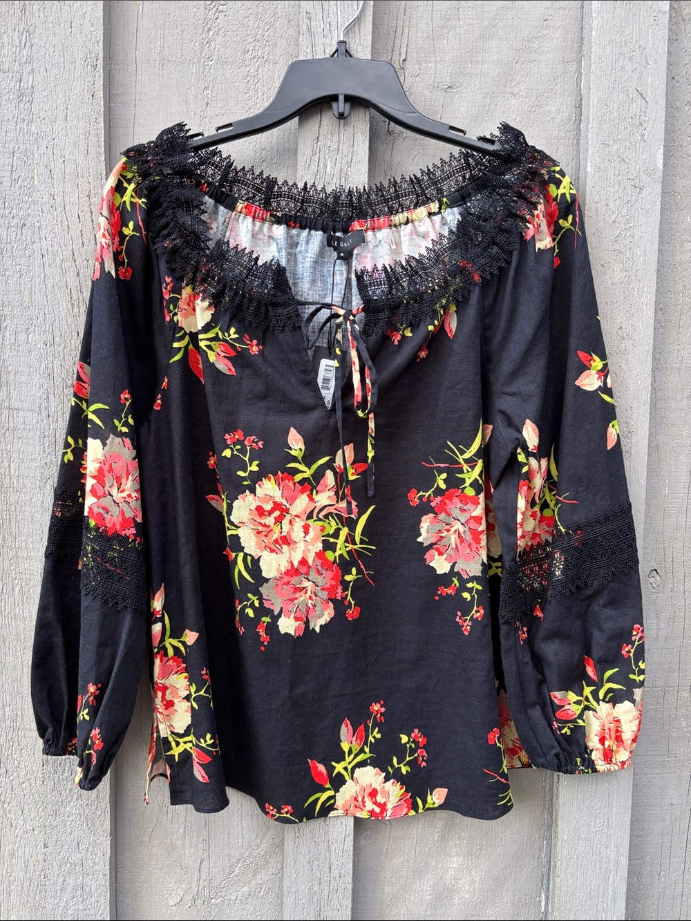 Le Gali Designer Floral Black Off-Shoulder Top Size Medium